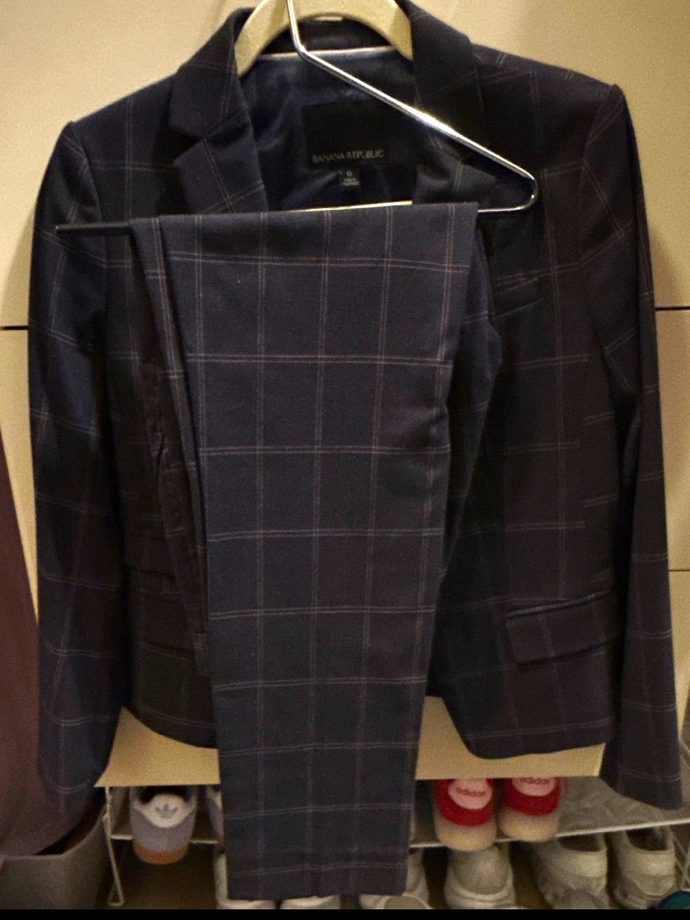 Banana Republic Women’s Navy and Pink Windowpane Two-Piece Suit